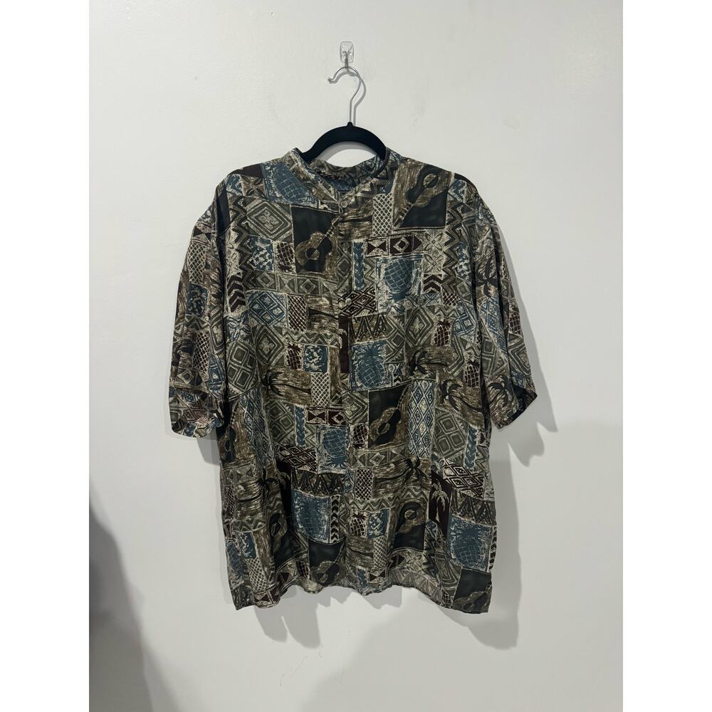 Blue Silk Pattern Button Down Shirt Size XL